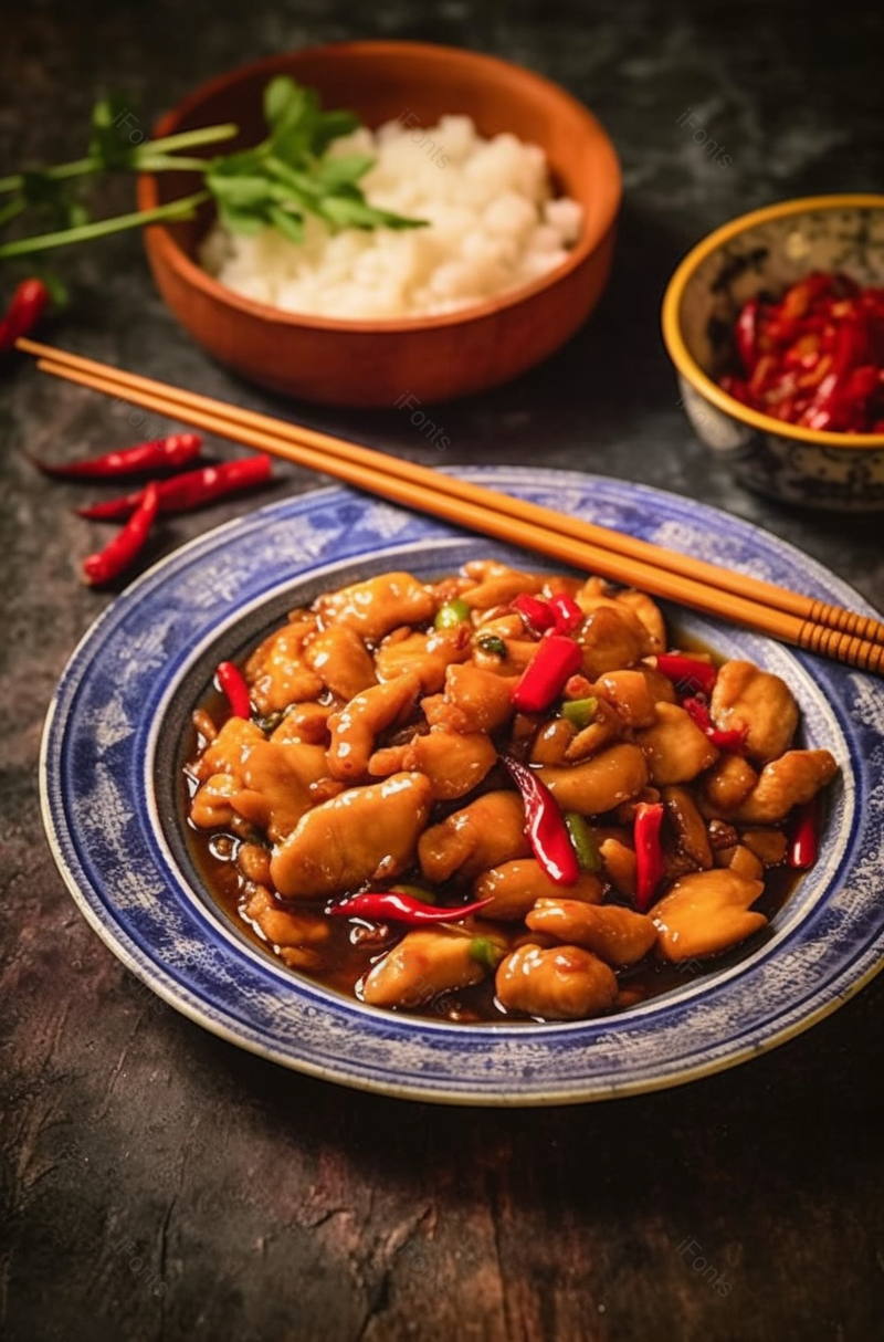 辣炒鸡肉辣子鸡装饰草摆拍摄影,高清,摄影图,摄影图片,图片大全,摄影图免费下载